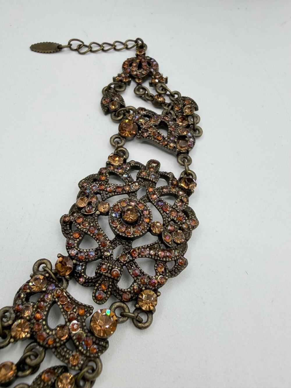 VCLM Vintage Style Rhinestone Filigree Statement Bracelet